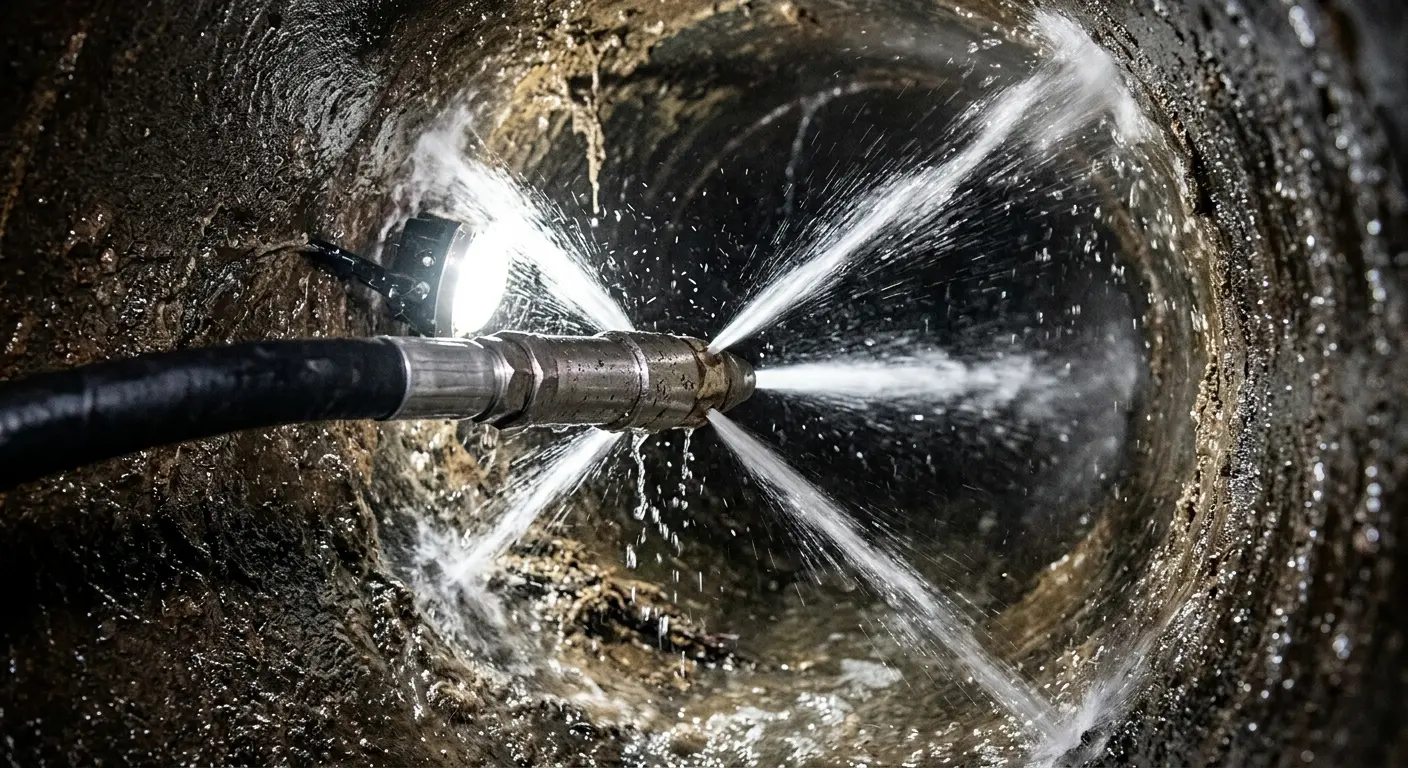 High-pressure hydro jetting nozzle cleaning sewer pipe for Storm Drain Cleaning in Elizabethtown